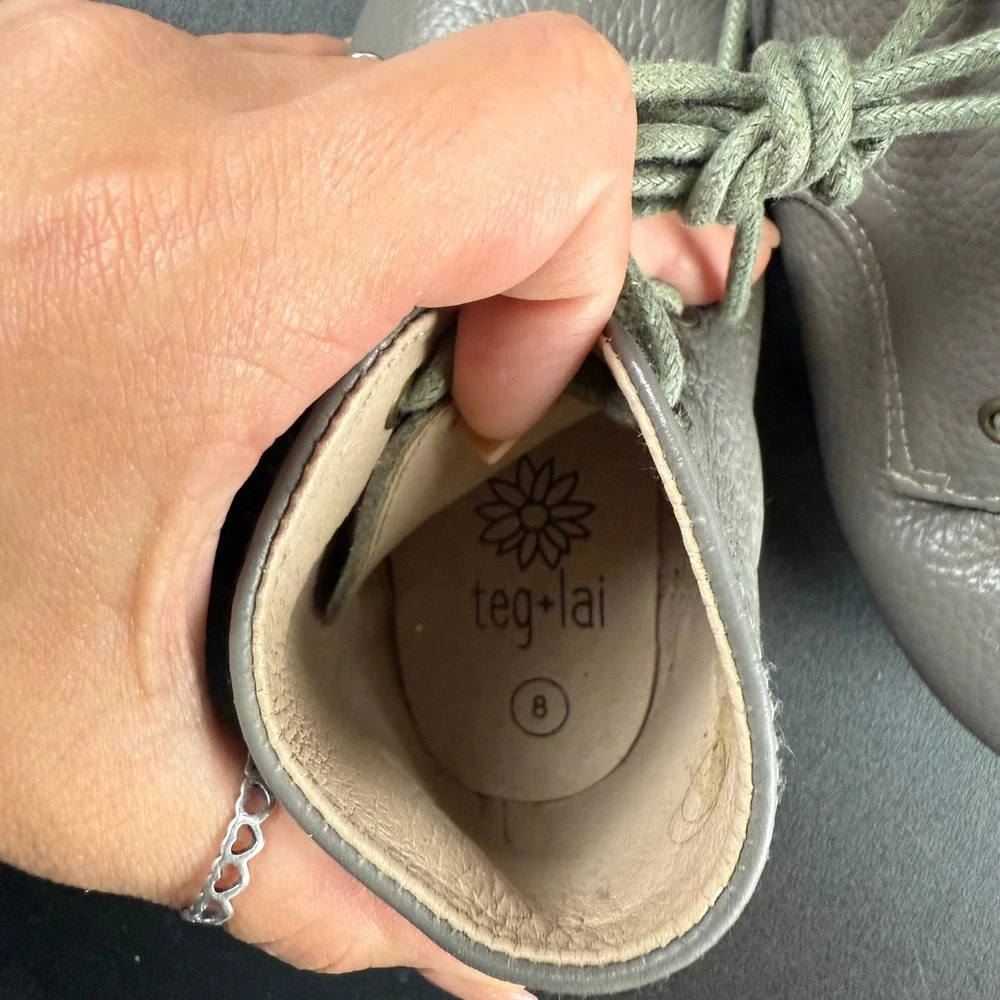 Teglai Leather Gray Ankle Boots Lace Up Kids‎ Shoes Size 8